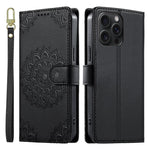 Custodia per telefono in ecopelle con cinturino e chiusura magnetica a totem in rilievo., For iPhone 15 Pro Max, For iPhone 15 Pro, For iPhone 15 Plus