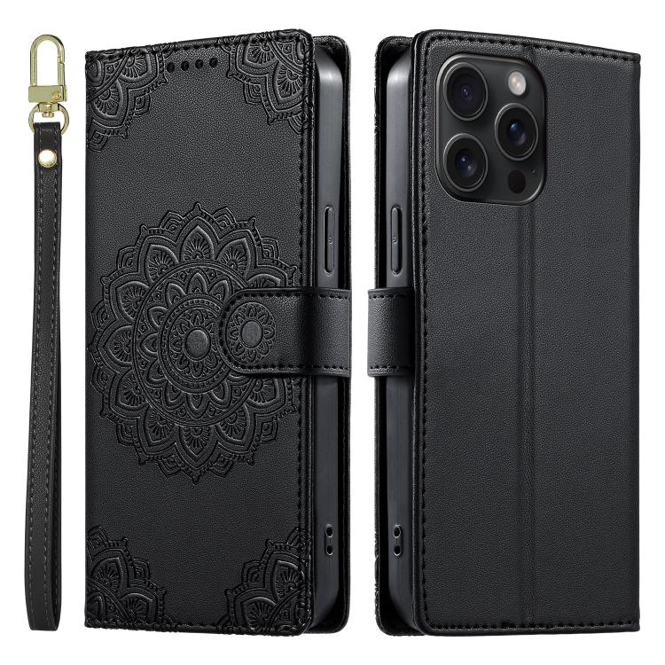 Custodia per telefono in ecopelle con cinturino e chiusura magnetica a totem in rilievo., For iPhone 15 Pro Max, For iPhone 15 Pro, For iPhone 15 Plus