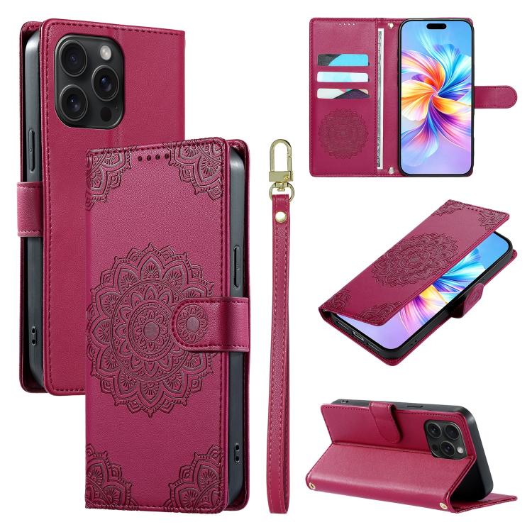 Custodia per telefono in ecopelle con cinturino e chiusura magnetica a totem in rilievo., For iPhone 15 Pro Max, For iPhone 15 Pro, For iPhone 15 Plus