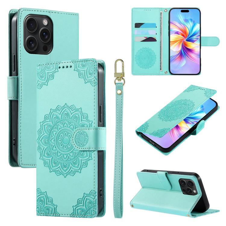 Custodia per telefono in ecopelle con cinturino e chiusura magnetica a totem in rilievo., For iPhone 15 Pro Max, For iPhone 15 Pro, For iPhone 15 Plus