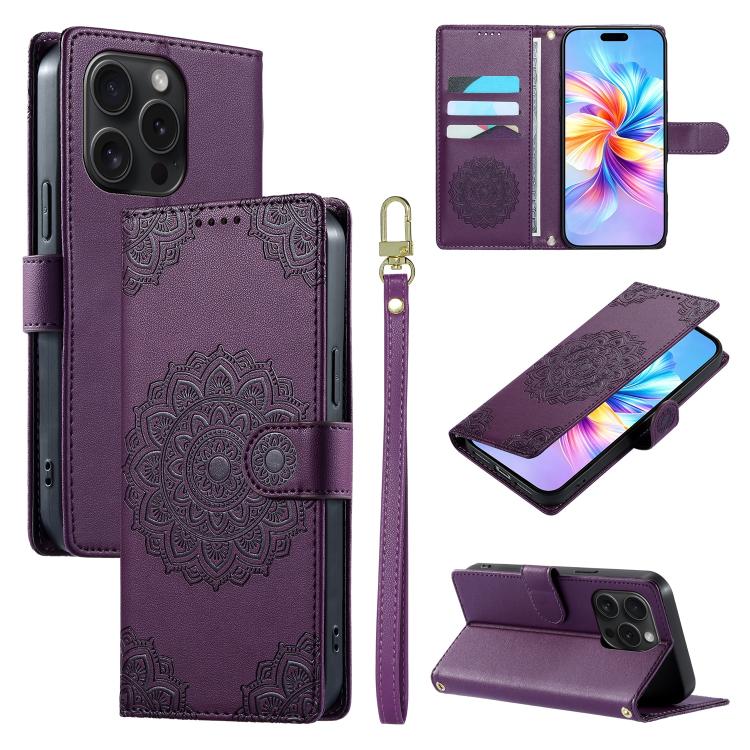 Custodia per telefono in ecopelle con cinturino e chiusura magnetica a totem in rilievo., For iPhone 15 Pro Max, For iPhone 15 Pro, For iPhone 15 Plus