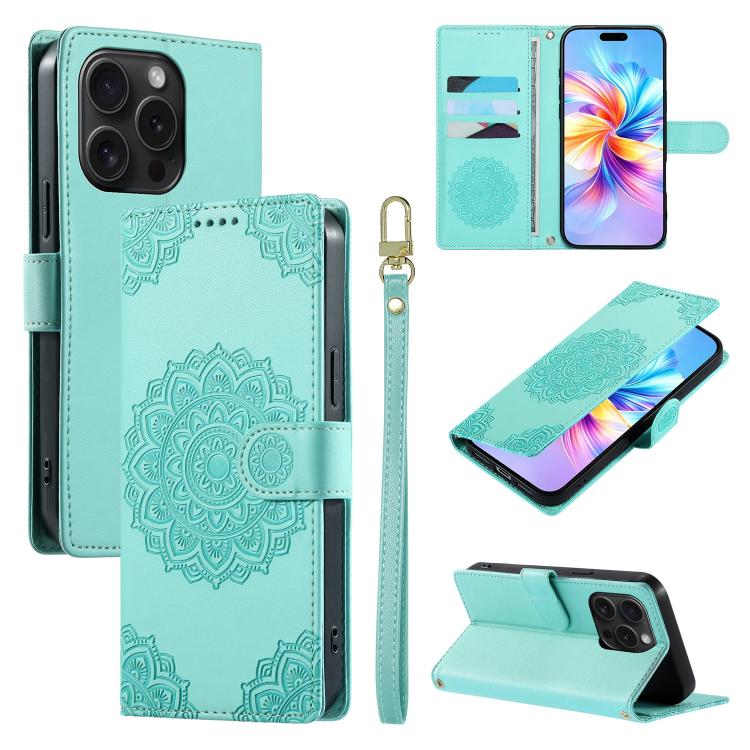 Custodia per telefono in ecopelle con cinturino e chiusura magnetica a totem in rilievo., For iPhone 15 Pro Max, For iPhone 15 Pro, For iPhone 15 Plus