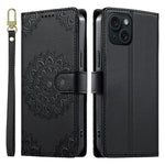 Custodia per telefono in ecopelle con cinturino e chiusura magnetica a totem in rilievo., For iPhone 15, For iPhone 14 Plus, For iPhone 14 / 13