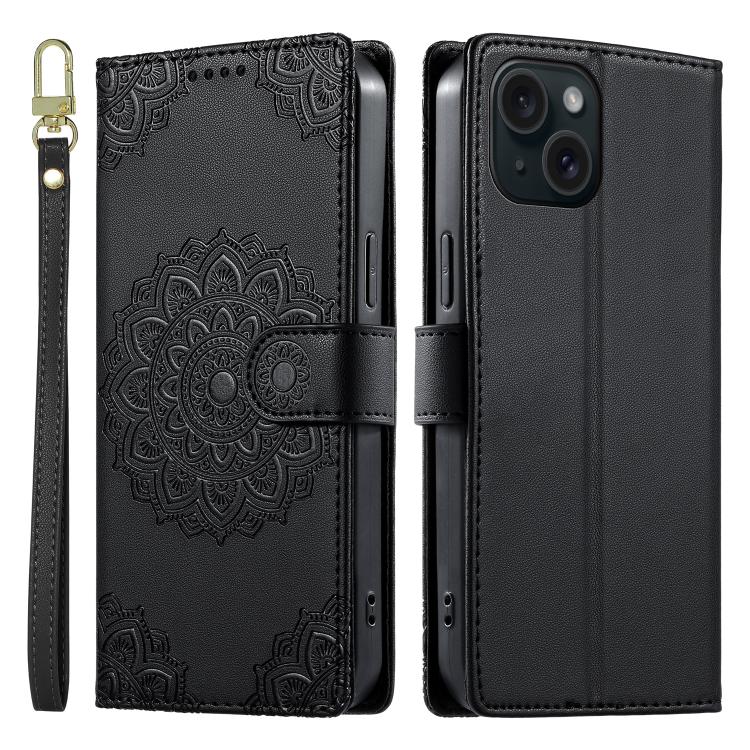 Custodia per telefono in ecopelle con cinturino e chiusura magnetica a totem in rilievo., For iPhone 15, For iPhone 14 Plus, For iPhone 14 / 13
