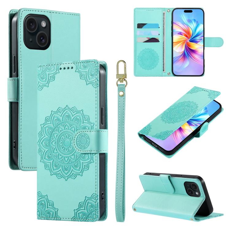 Custodia per telefono in ecopelle con cinturino e chiusura magnetica a totem in rilievo., For iPhone 15, For iPhone 14 Plus, For iPhone 14 / 13
