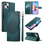 Custodia per telefono in ecopelle con cinturino e chiusura magnetica a totem in rilievo., For iPhone 15, For iPhone 14 Plus, For iPhone 14 / 13