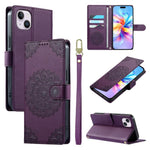 Custodia per telefono in ecopelle con cinturino e chiusura magnetica a totem in rilievo., For iPhone 15, For iPhone 14 Plus, For iPhone 14 / 13
