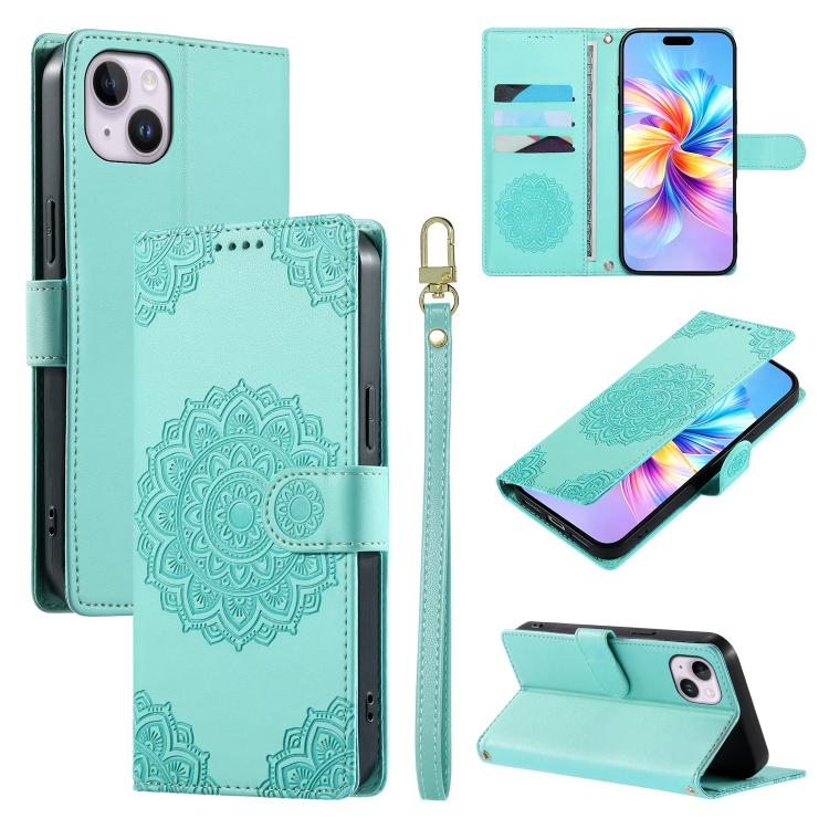 Custodia per telefono in ecopelle con cinturino e chiusura magnetica a totem in rilievo., For iPhone 15, For iPhone 14 Plus, For iPhone 14 / 13