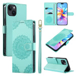 Custodia per telefono in ecopelle con cinturino e chiusura magnetica a totem in rilievo., For iPhone 15, For iPhone 14 Plus, For iPhone 14 / 13