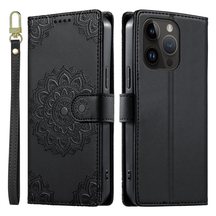 Custodia per telefono in ecopelle con cinturino e chiusura magnetica a totem in rilievo., For iPhone 14 Pro, For iPhone 14 Pro Max, For iPhone SE 2022 / SE 2020 / 8 / 7