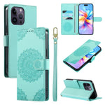 Custodia per telefono in ecopelle con cinturino e chiusura magnetica a totem in rilievo., For iPhone 14 Pro, For iPhone 14 Pro Max, For iPhone SE 2022 / SE 2020 / 8 / 7