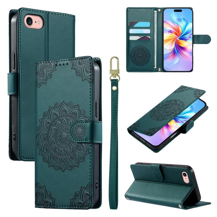 Custodia per telefono in ecopelle con cinturino e chiusura magnetica a totem in rilievo., For iPhone 14 Pro, For iPhone 14 Pro Max, For iPhone SE 2022 / SE 2020 / 8 / 7