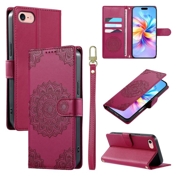 Custodia per telefono in ecopelle con cinturino e chiusura magnetica a totem in rilievo., For iPhone 14 Pro, For iPhone 14 Pro Max, For iPhone SE 2022 / SE 2020 / 8 / 7