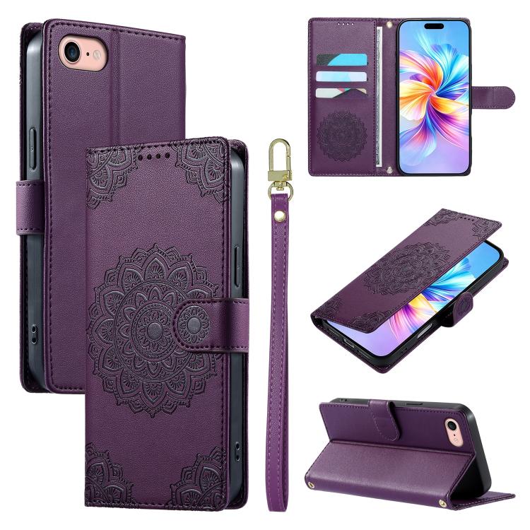 Custodia per telefono in ecopelle con cinturino e chiusura magnetica a totem in rilievo., For iPhone 14 Pro, For iPhone 14 Pro Max, For iPhone SE 2022 / SE 2020 / 8 / 7