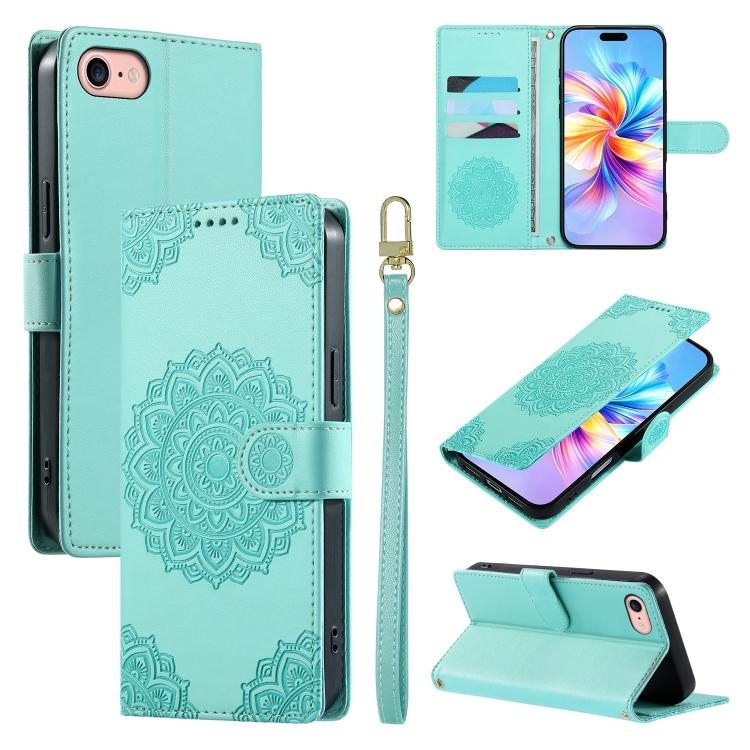 Custodia per telefono in ecopelle con cinturino e chiusura magnetica a totem in rilievo., For iPhone 14 Pro, For iPhone 14 Pro Max, For iPhone SE 2022 / SE 2020 / 8 / 7