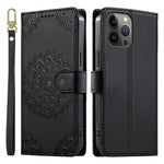 Custodia per telefono in ecopelle con cinturino e chiusura magnetica a totem in rilievo., For iPhone 13 Pro Max, For iPhone 13 Pro, For iPhone 13 mini