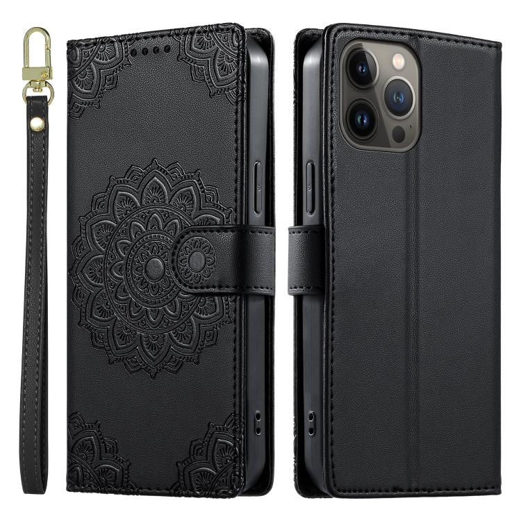 Custodia per telefono in ecopelle con cinturino e chiusura magnetica a totem in rilievo., For iPhone 13 Pro Max, For iPhone 13 Pro, For iPhone 13 mini