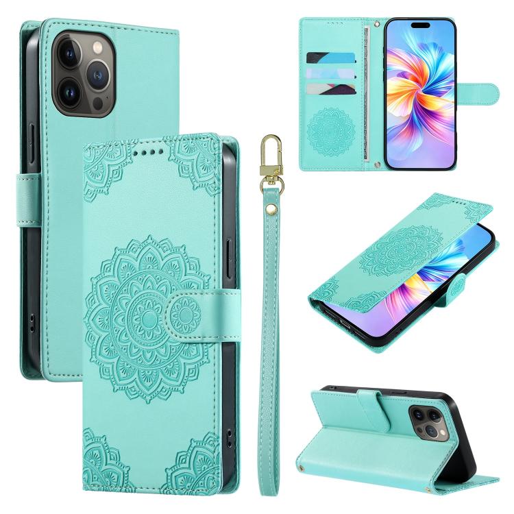 Custodia per telefono in ecopelle con cinturino e chiusura magnetica a totem in rilievo., For iPhone 13 Pro Max, For iPhone 13 Pro, For iPhone 13 mini