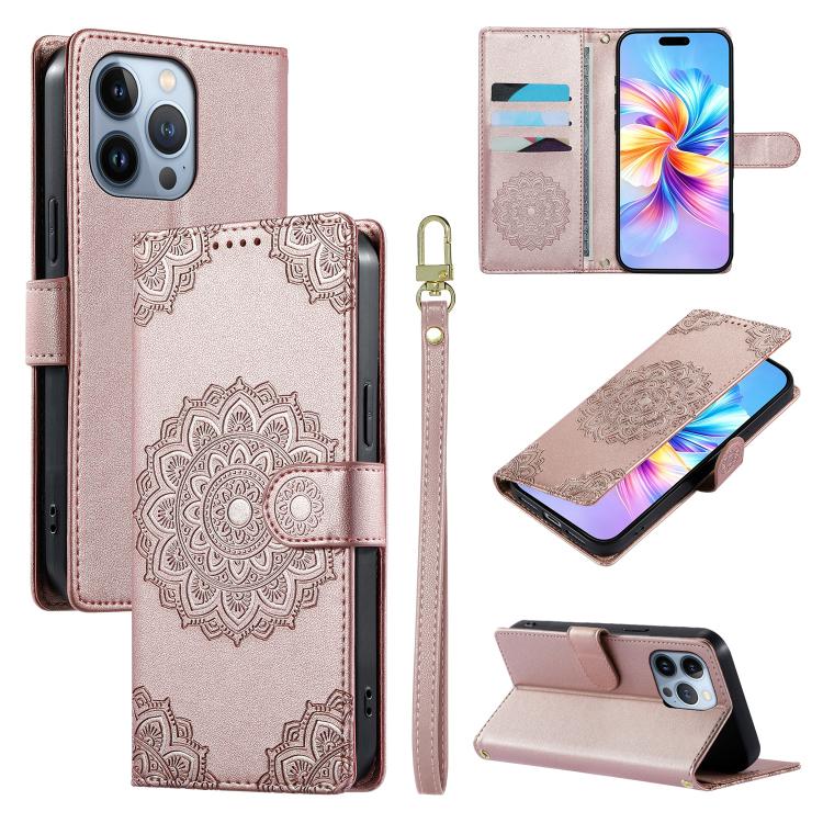 Custodia per telefono in ecopelle con cinturino e chiusura magnetica a totem in rilievo., For iPhone 13 Pro Max, For iPhone 13 Pro, For iPhone 13 mini