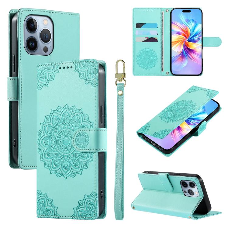 Custodia per telefono in ecopelle con cinturino e chiusura magnetica a totem in rilievo., For iPhone 13 Pro Max, For iPhone 13 Pro, For iPhone 13 mini