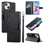 Custodia per telefono in ecopelle con cinturino e chiusura magnetica a totem in rilievo., For iPhone 13 Pro Max, For iPhone 13 Pro, For iPhone 13 mini