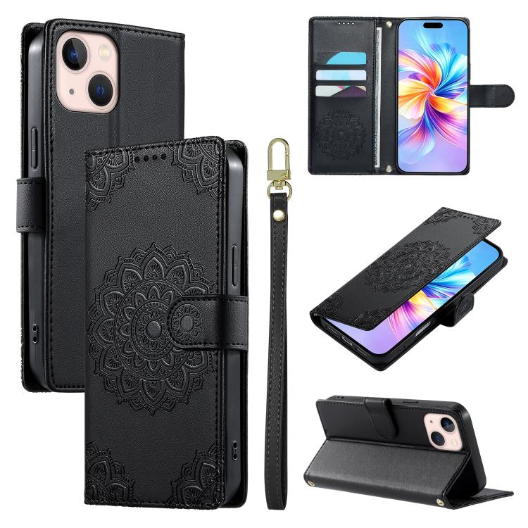 Custodia per telefono in ecopelle con cinturino e chiusura magnetica a totem in rilievo., For iPhone 13 Pro Max, For iPhone 13 Pro, For iPhone 13 mini
