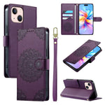 Custodia per telefono in ecopelle con cinturino e chiusura magnetica a totem in rilievo., For iPhone 13 Pro Max, For iPhone 13 Pro, For iPhone 13 mini