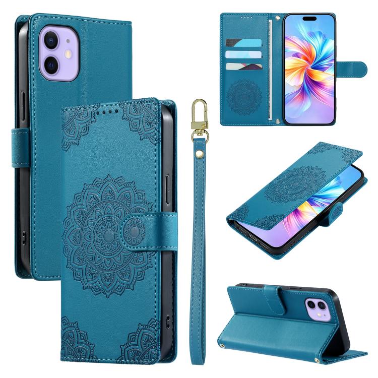 Custodia per telefono in ecopelle con cinturino e chiusura magnetica a totem in rilievo., For iPhone 12 / 12 Pro, For iPhone 12 Pro Max, For iPhone 12 mini