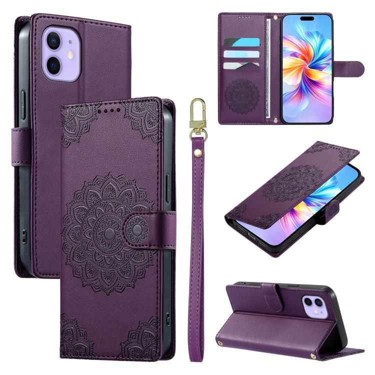 Custodia per telefono in ecopelle con cinturino e chiusura magnetica a totem in rilievo., For iPhone 12 / 12 Pro, For iPhone 12 Pro Max, For iPhone 12 mini