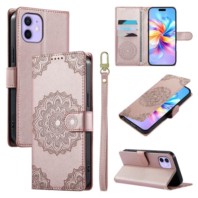 Custodia per telefono in ecopelle con cinturino e chiusura magnetica a totem in rilievo., For iPhone 12 / 12 Pro, For iPhone 12 Pro Max, For iPhone 12 mini