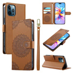 Custodia per telefono in ecopelle con cinturino e chiusura magnetica a totem in rilievo., For iPhone 12 / 12 Pro, For iPhone 12 Pro Max, For iPhone 12 mini