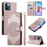 Custodia per telefono in ecopelle con cinturino e chiusura magnetica a totem in rilievo., For iPhone 12 / 12 Pro, For iPhone 12 Pro Max, For iPhone 12 mini