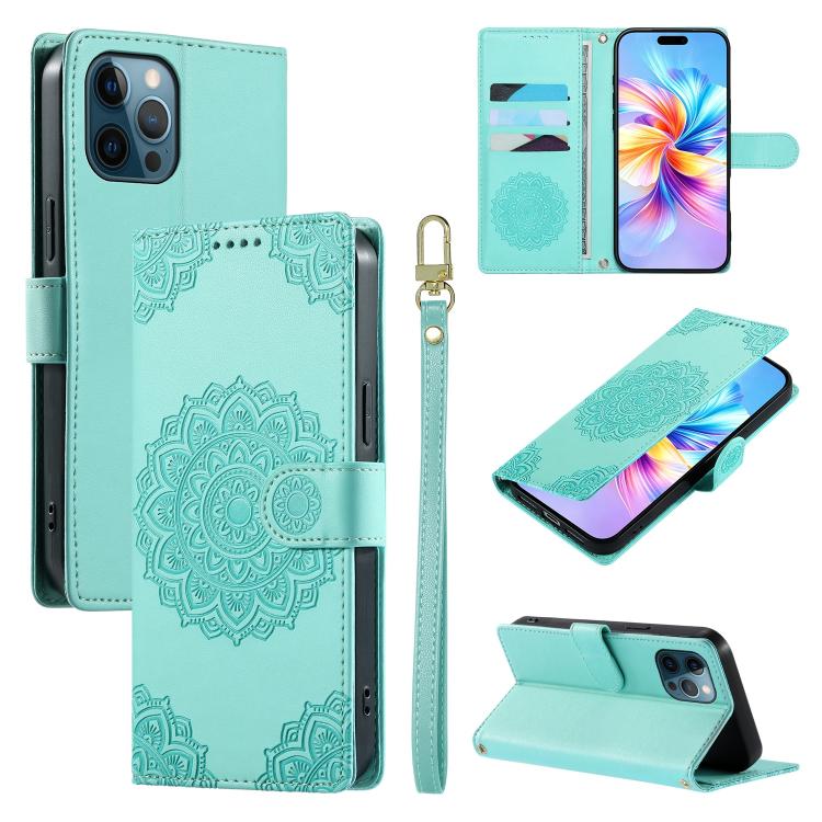 Custodia per telefono in ecopelle con cinturino e chiusura magnetica a totem in rilievo., For iPhone 12 / 12 Pro, For iPhone 12 Pro Max, For iPhone 12 mini