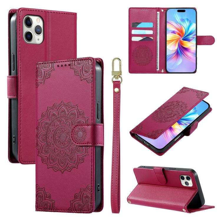 Custodia per telefono in ecopelle con cinturino e chiusura magnetica a totem in rilievo., For iPhone 11 Pro Max, For iPhone 11, For iPhone 11 Pro