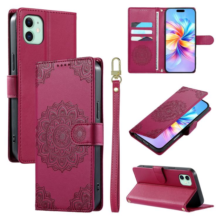 Custodia per telefono in ecopelle con cinturino e chiusura magnetica a totem in rilievo., For iPhone 11 Pro Max, For iPhone 11, For iPhone 11 Pro