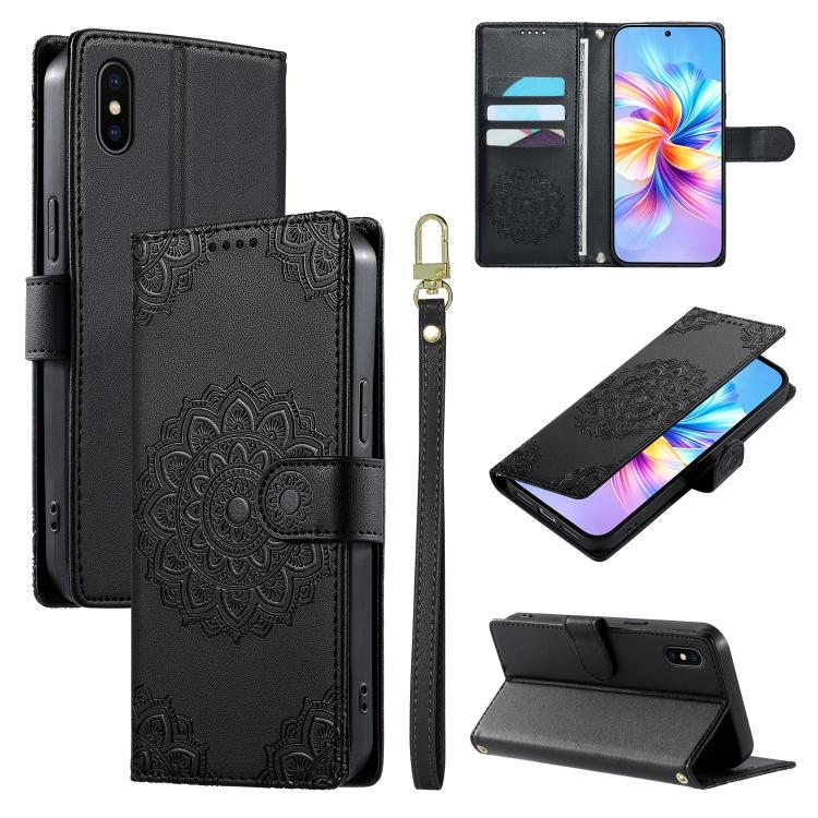 Custodia per telefono in ecopelle con cinturino e chiusura magnetica a totem in rilievo., For iPhone X / XS, For iPhone XR, For iPhone XS Max