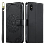 Custodia per telefono in ecopelle con cinturino e chiusura magnetica a totem in rilievo., For iPhone X / XS, For iPhone XR, For iPhone XS Max