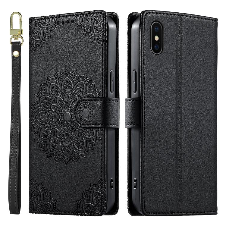 Custodia per telefono in ecopelle con cinturino e chiusura magnetica a totem in rilievo., For iPhone X / XS, For iPhone XR, For iPhone XS Max