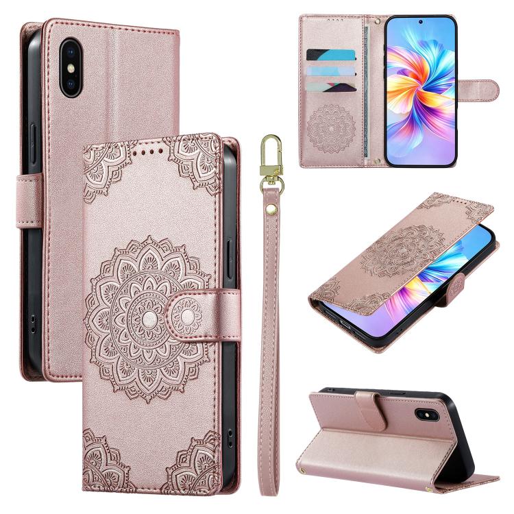 Custodia per telefono in ecopelle con cinturino e chiusura magnetica a totem in rilievo., For iPhone X / XS, For iPhone XR, For iPhone XS Max