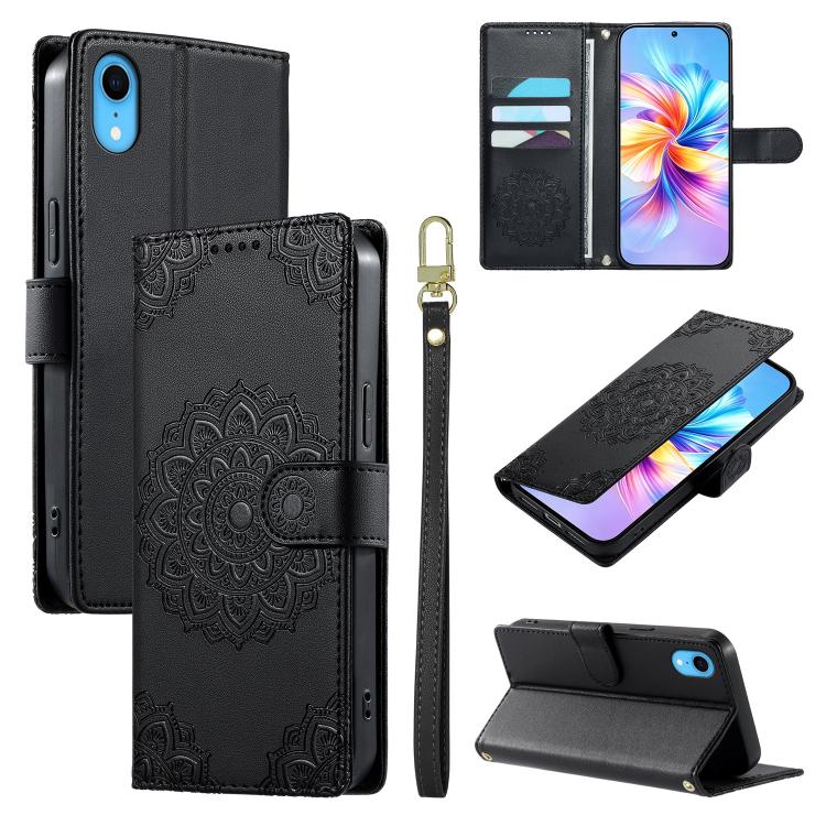 Custodia per telefono in ecopelle con cinturino e chiusura magnetica a totem in rilievo., For iPhone X / XS, For iPhone XR, For iPhone XS Max