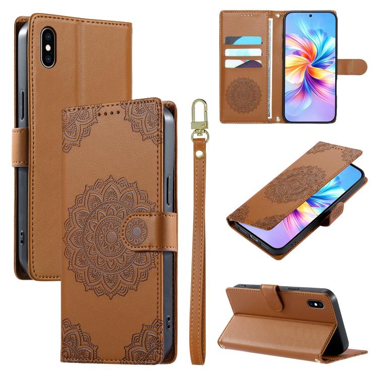 Custodia per telefono in ecopelle con cinturino e chiusura magnetica a totem in rilievo., For iPhone X / XS, For iPhone XR, For iPhone XS Max