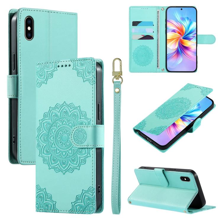 Custodia per telefono in ecopelle con cinturino e chiusura magnetica a totem in rilievo., For iPhone X / XS, For iPhone XR, For iPhone XS Max
