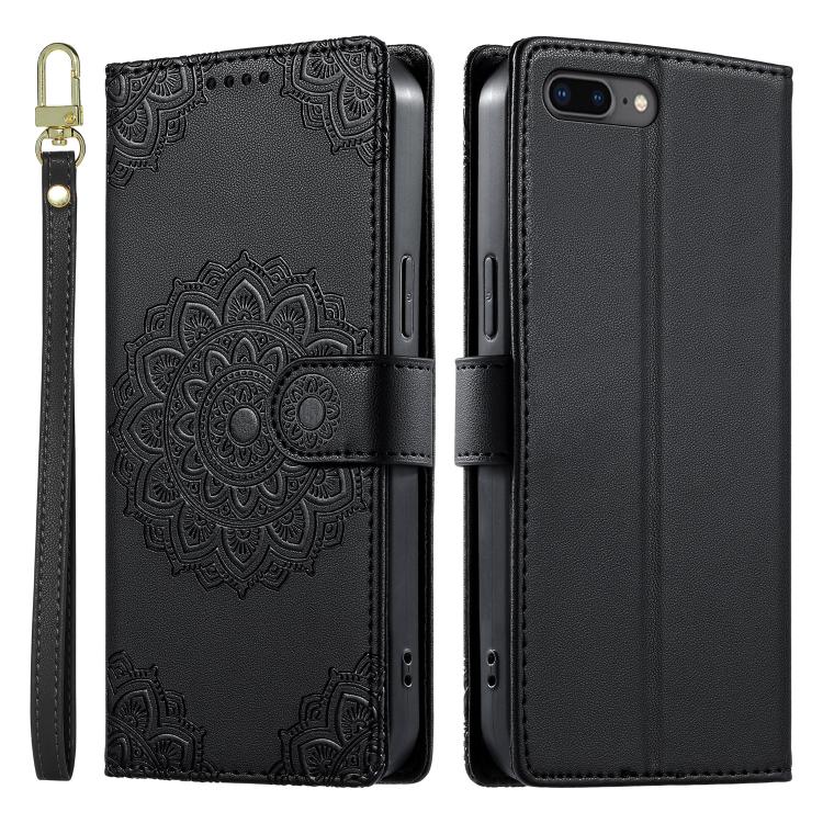 Custodia per telefono in ecopelle con cinturino e chiusura magnetica a totem in rilievo., For iPhone 8 Plus / 7 Plus
