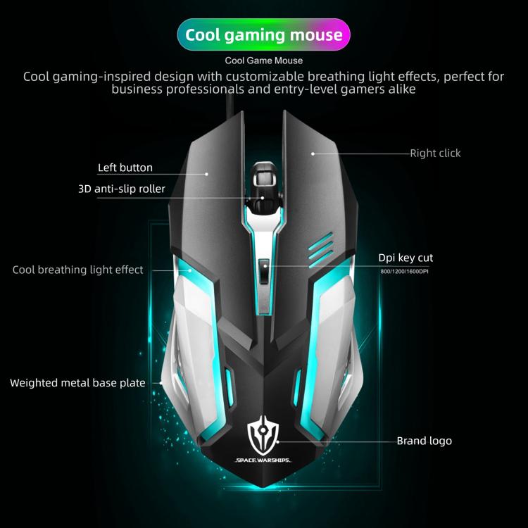 Mouse ottico USB cablato ergonomico SHIPADOO 1600 DPI
