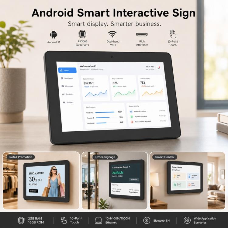 Display touch IPS HD 10,1" Android 11 2GB RAM 16GB memoria