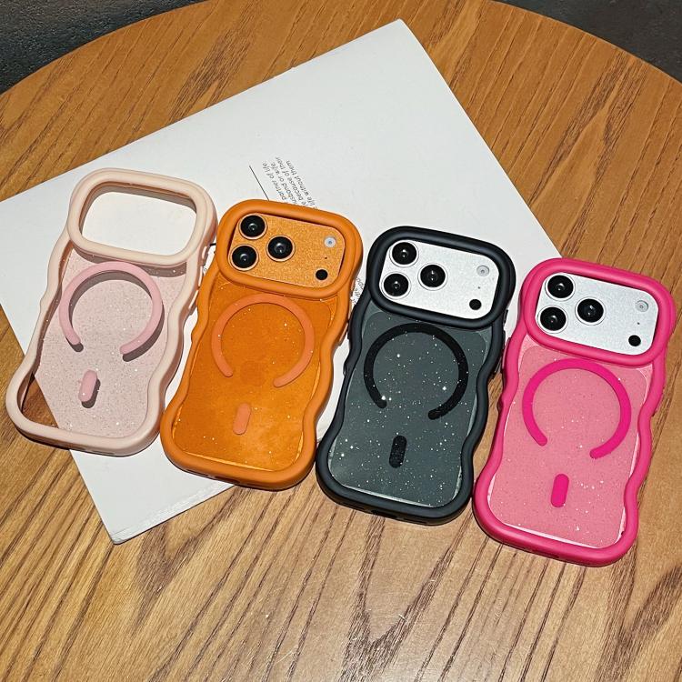 Custodia magnetica per telefono con bordo ondulato traslucido glitterato, For iPhone 15 Pro Max, For iPhone 15 Pro, For iPhone 15, For iPhone 14, For iPhone 14 Pro Max, For iPhone 13 Pro Max