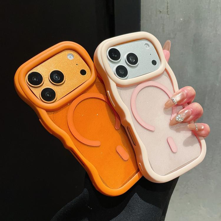 Custodia magnetica per telefono con bordo ondulato traslucido glitterato, For iPhone 15 Pro Max, For iPhone 15 Pro, For iPhone 15, For iPhone 14, For iPhone 14 Pro Max, For iPhone 13 Pro Max