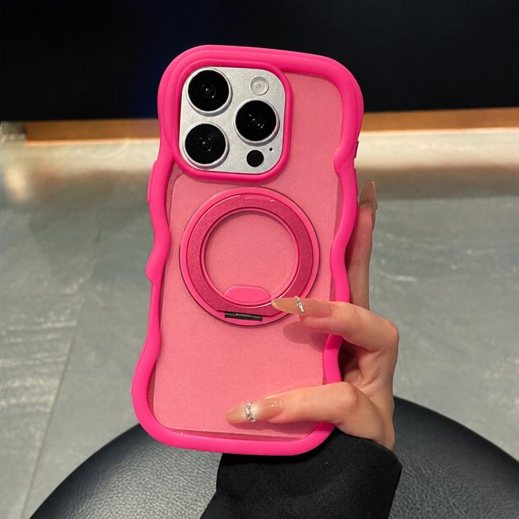Custodia per telefono magnetica con supporto girevole traslucido e bordo ondulato, glitterato, For iPhone 17 Pro Max, For iPhone 17 Pro, For iPhone 17, For iPhone 16 Pro Max, For iPhone 16 Pro, For iPhone 16