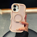 Custodia per telefono magnetica con supporto girevole traslucido e bordo ondulato, glitterato, For iPhone 17 Pro Max, For iPhone 17 Pro, For iPhone 17, For iPhone 16 Pro Max, For iPhone 16 Pro, For iPhone 16