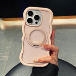 Custodia per telefono magnetica con supporto girevole traslucido e bordo ondulato, glitterato, For iPhone 15 Pro Max, For iPhone 15 Pro, For iPhone 15